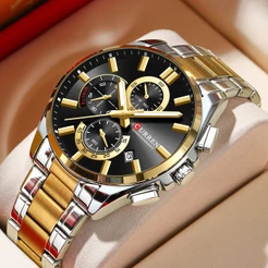 Novo Relógio Masculino CURRE Marca Original Cronógrafo Ponteiro Luminoso Dial Pulseira De Aço Inoxidável Moda Negócios C