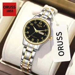 ORUSS Original feminino calendário duplo luminoso aço inoxidável luxo à prova dwaterproof água prata/ouro moda relógio v