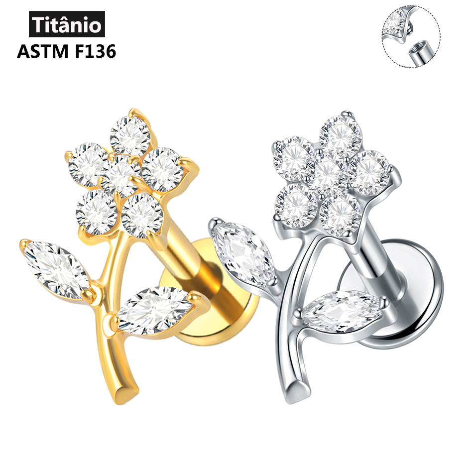 SWANJO Helix Piercing Titânio Flor Zircão Brinco Flat Back Cartilagem Tragus Joias em Oferta na Shopee