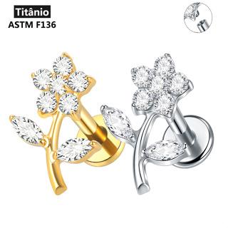 SWANJO Helix Piercing Titânio Flor Zircão Brinco Flat Back Cartilagem Tragus Joias em Oferta na Shopee