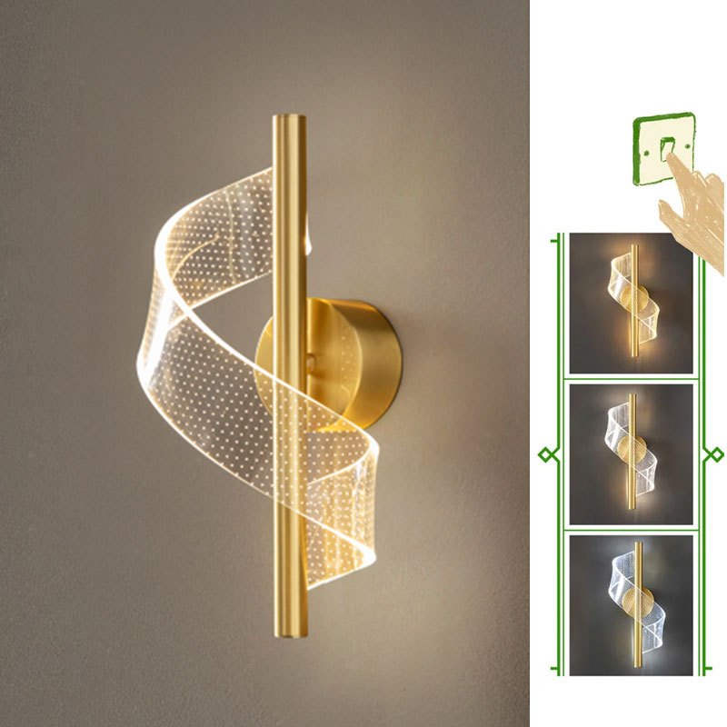 Arandela de Parede LED Espiral S Acrílica Nórdica Ondas Dourada Decorativa 110/220V