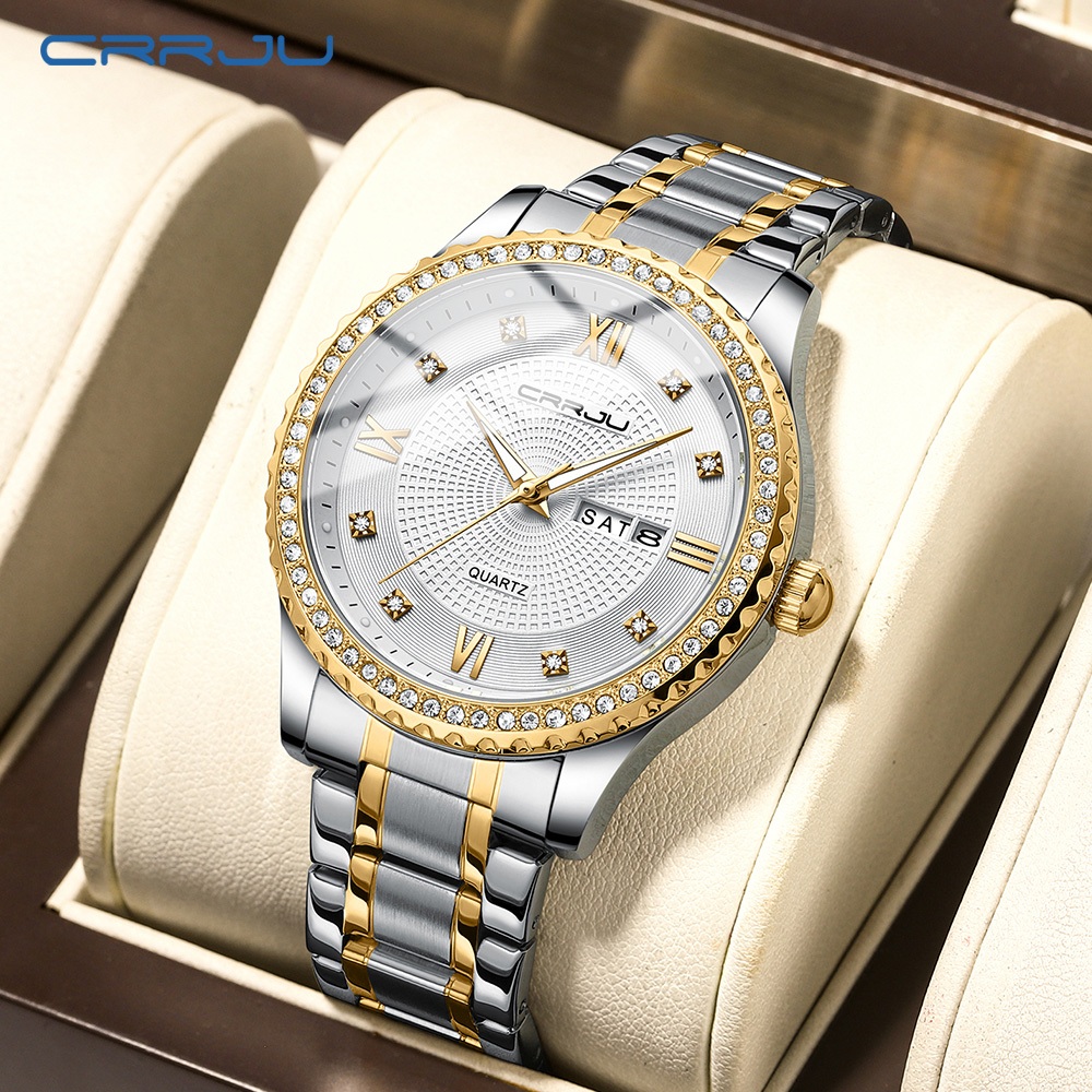 Relógio Masculino CRRJU Marca Original De Luxo Design Criativo Aço Inoxidável Moda Negócios Casual Quartzo À Prova Dwate