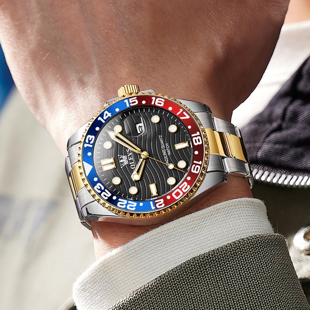 OLEVS Relógios Masculino De Aço Quartzo Luxo Prova Da água Original Preto Verde Azul 3610