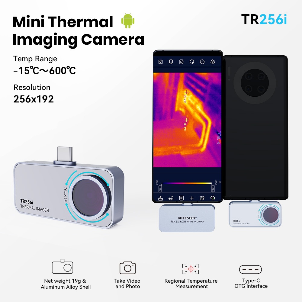 imager Térmico Mileseey TR256i Para Android , 256 x 192 IR De Alta Resolução , Precisão , 5 ° F ~ 1112 Faixa De Temperat em Oferta na Shopee