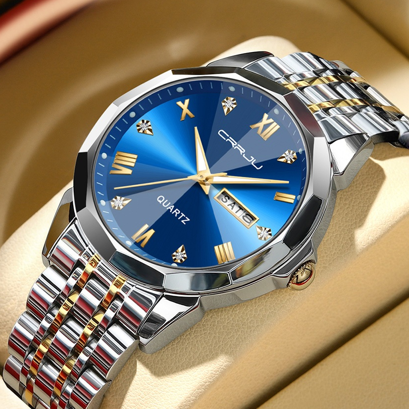 Original CRRJU Relógio Masculino Nova Marca De Moda Ponteiros Luminosos Aço Inoxidável Simples Dial Casual Negócios Quar em Oferta na Shopee