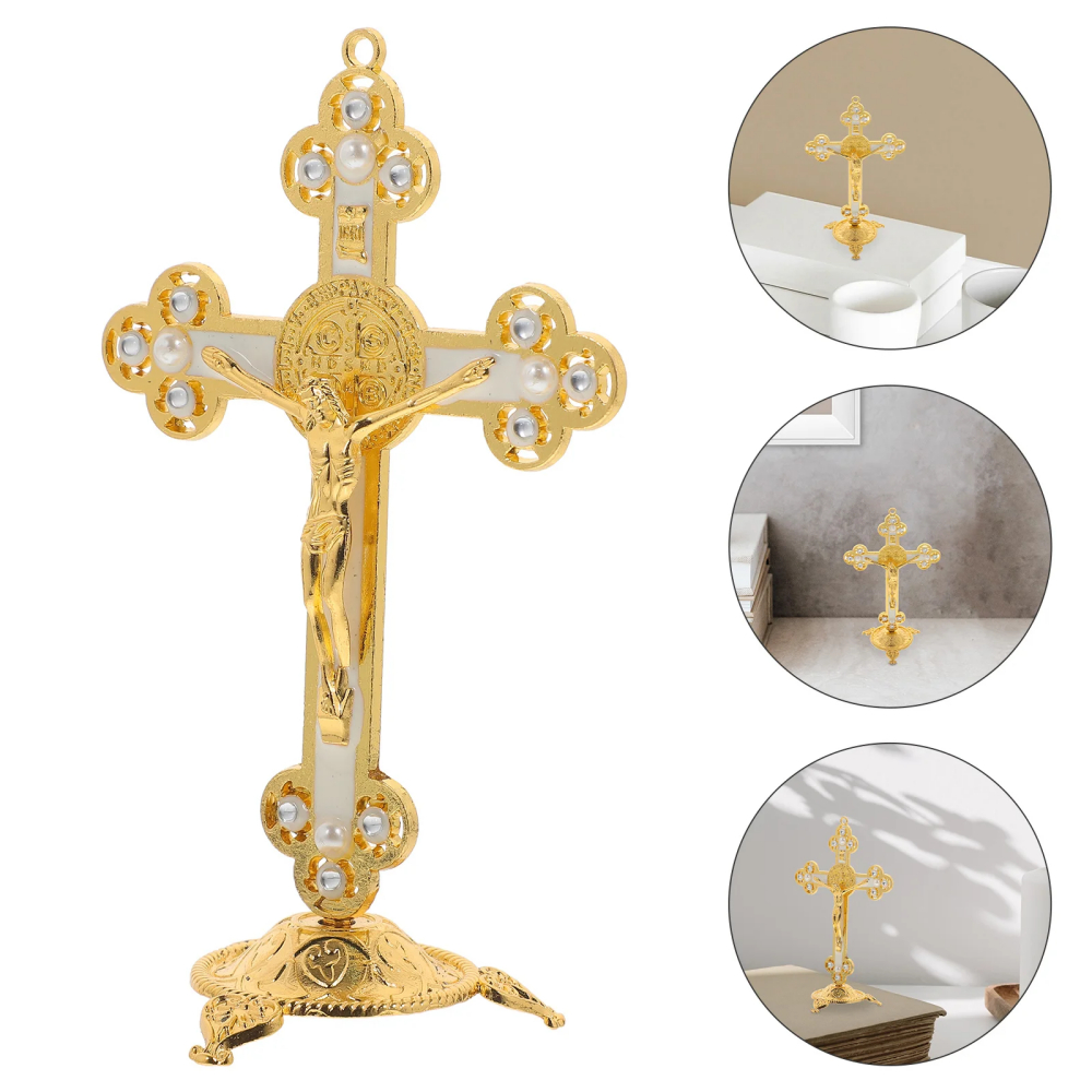 Estátua De Jesus De Crucifixo Em Pé-Cruz De Mesa De Altar De Casa Católica Para Oração Cristã , Decoração Durável Adoraç