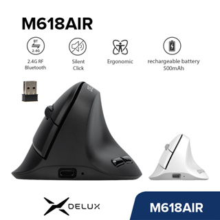 Delux M618AIR Mouse Vertical Recarregável Sem Fio Bluetooth Ergonômico MAX 4000 DPI 6 Botões Clique Silencioso Para Mãos em Oferta na Shopee