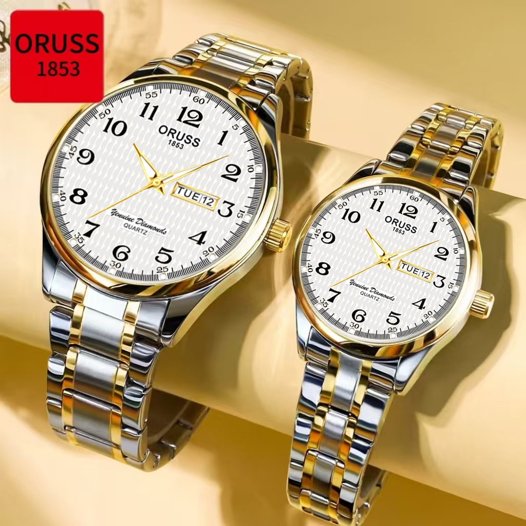 ORUSS Original 2 Pcs Casal Calendário Duplo Aço Inoxidável Luxo Luminoso Moda Re