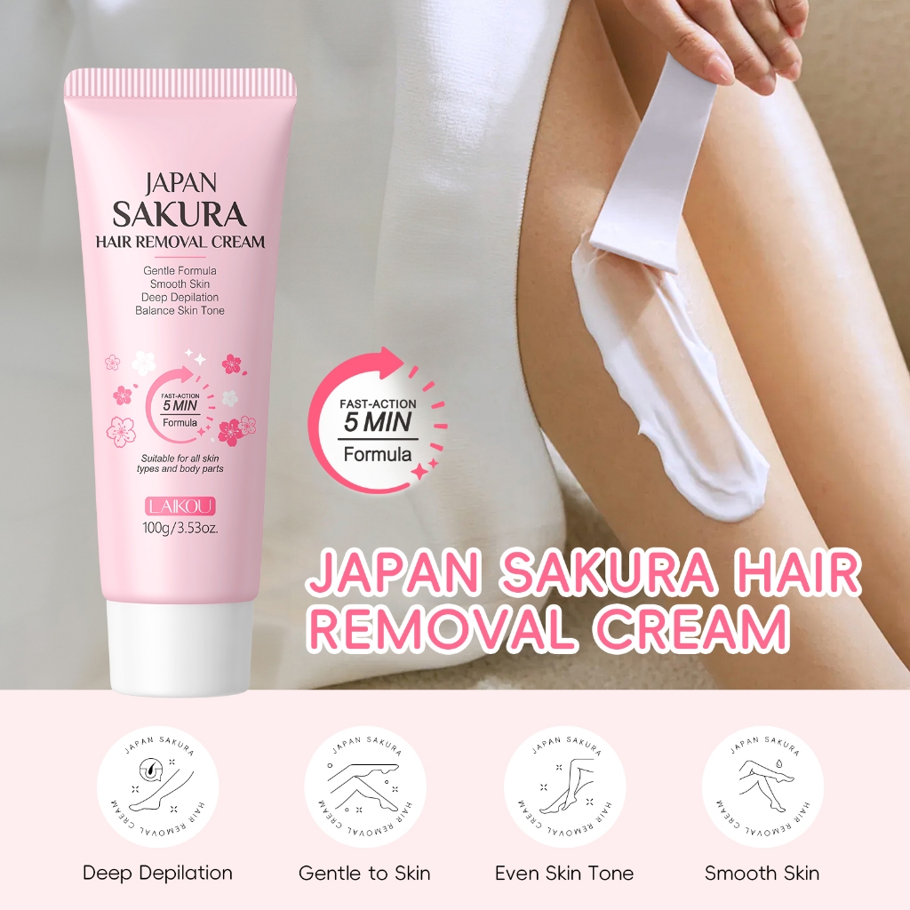 LAIKOU Japão Sakura Creme Depilatório 100g Pele Suave Depilação Profunda Mesmo Tom De