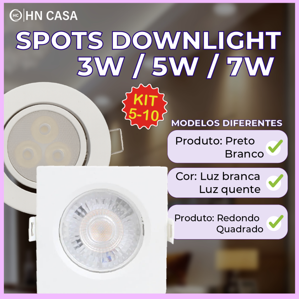Kit 10 Luminária Spot Led Direcionável Embutir Gesso Teto | Branco Frio | Branco Quente Bivolt em Oferta na Shopee