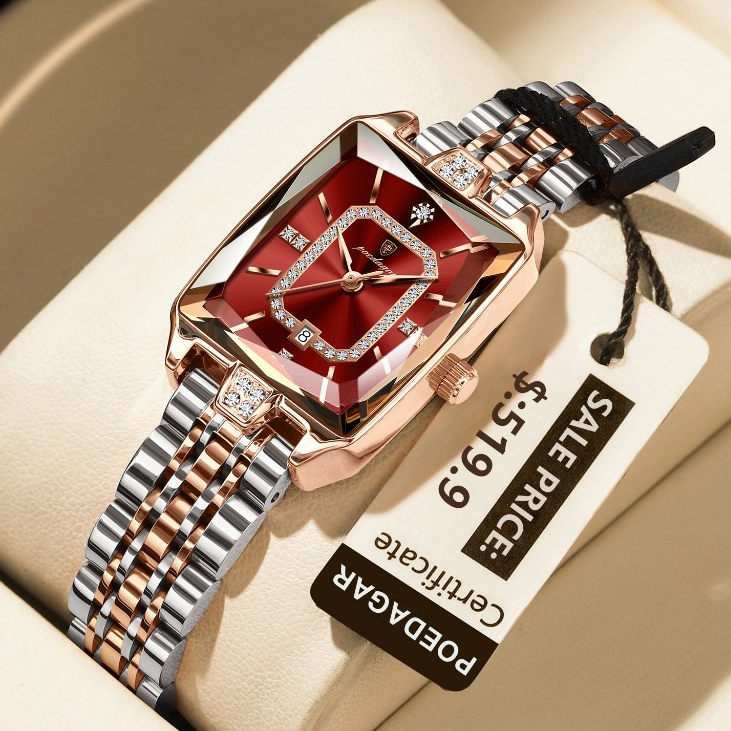 POEDAGAR Relógio Feminino de Luxo Retangular com Diamantes À Prova d'Água Quartzo Aço Inoxidável e Data Relógios em Oferta na Shopee