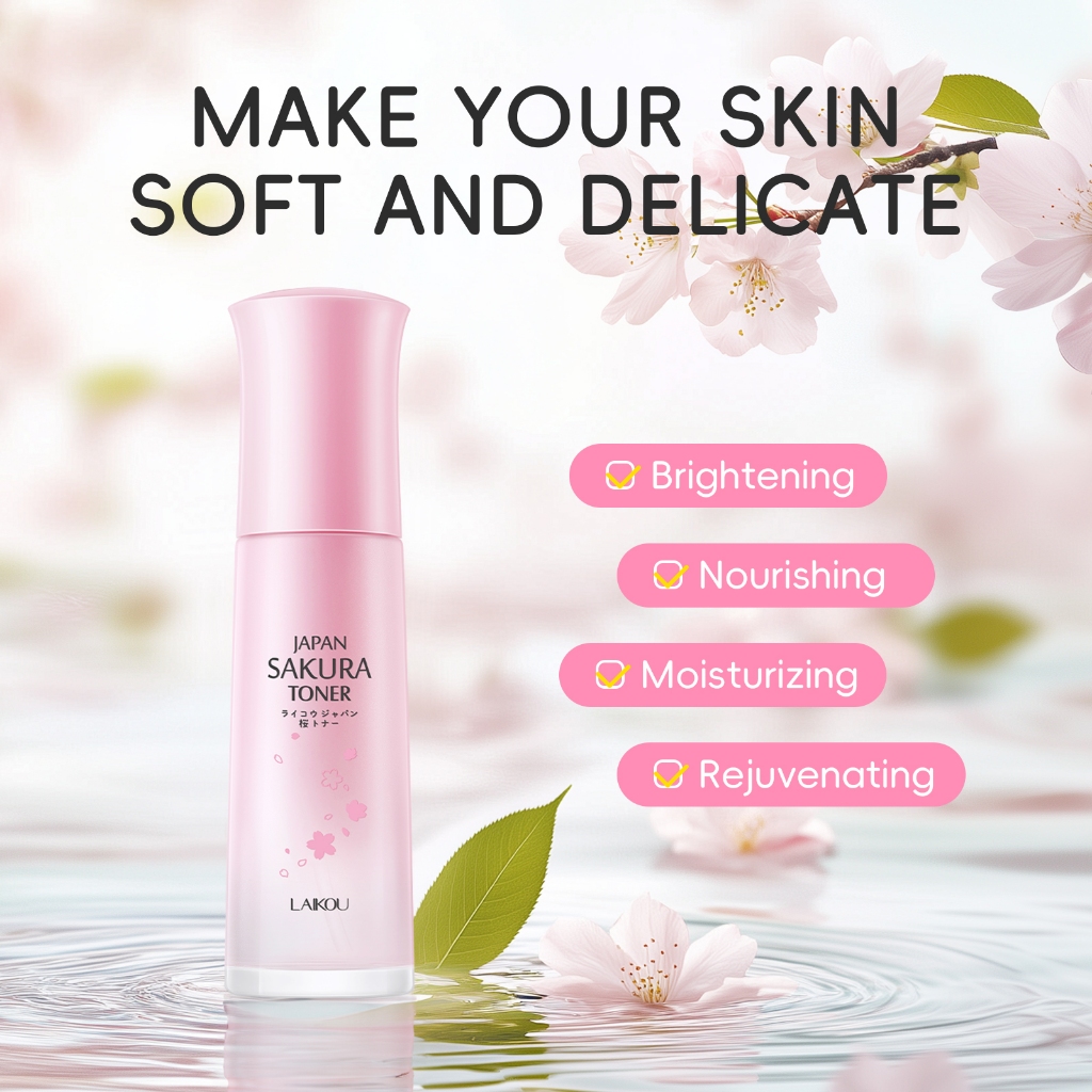 LAIKOU Japão Sakura Toner 100ml Garrafa De Vidro Niacinamida Mesmo Tom De Pele H