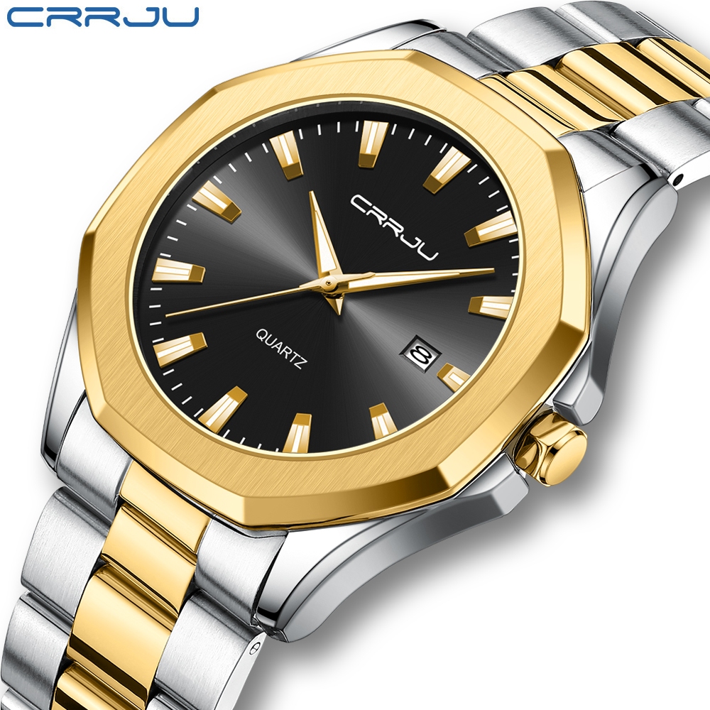 CRRJU Topo Marca De Luxo Original Genuíno Masculino À Prova Dwaterproof Água Aço Inoxidável Simples Relógio Moda Casual