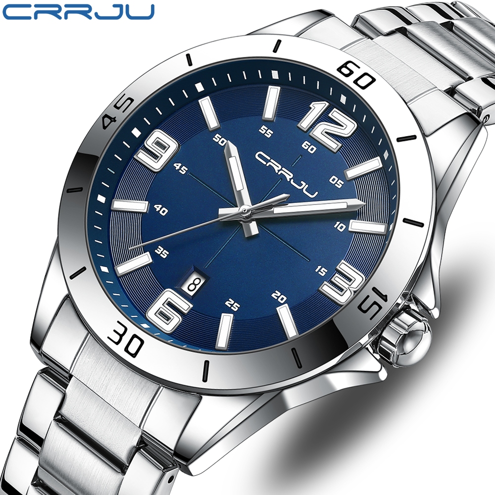 Original CRRJU Relógio Masculino Top Marca De Luxo Preto Clássico Moda Design Luminoso Aço Inoxidável Quartzo À Prova D' em Oferta na Shopee