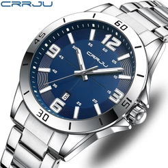 Original CRRJU Relógio Masculino Top Marca De Luxo Preto Clássico Moda Design Luminoso Aço Inoxidável Quartzo À Prova D'