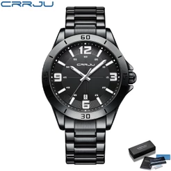 CRRJU Marca Original Relógio Masculino Mãos Luminosas Alta Qualidade Quartzo Impermeável Aço Inoxidável Moda 5003