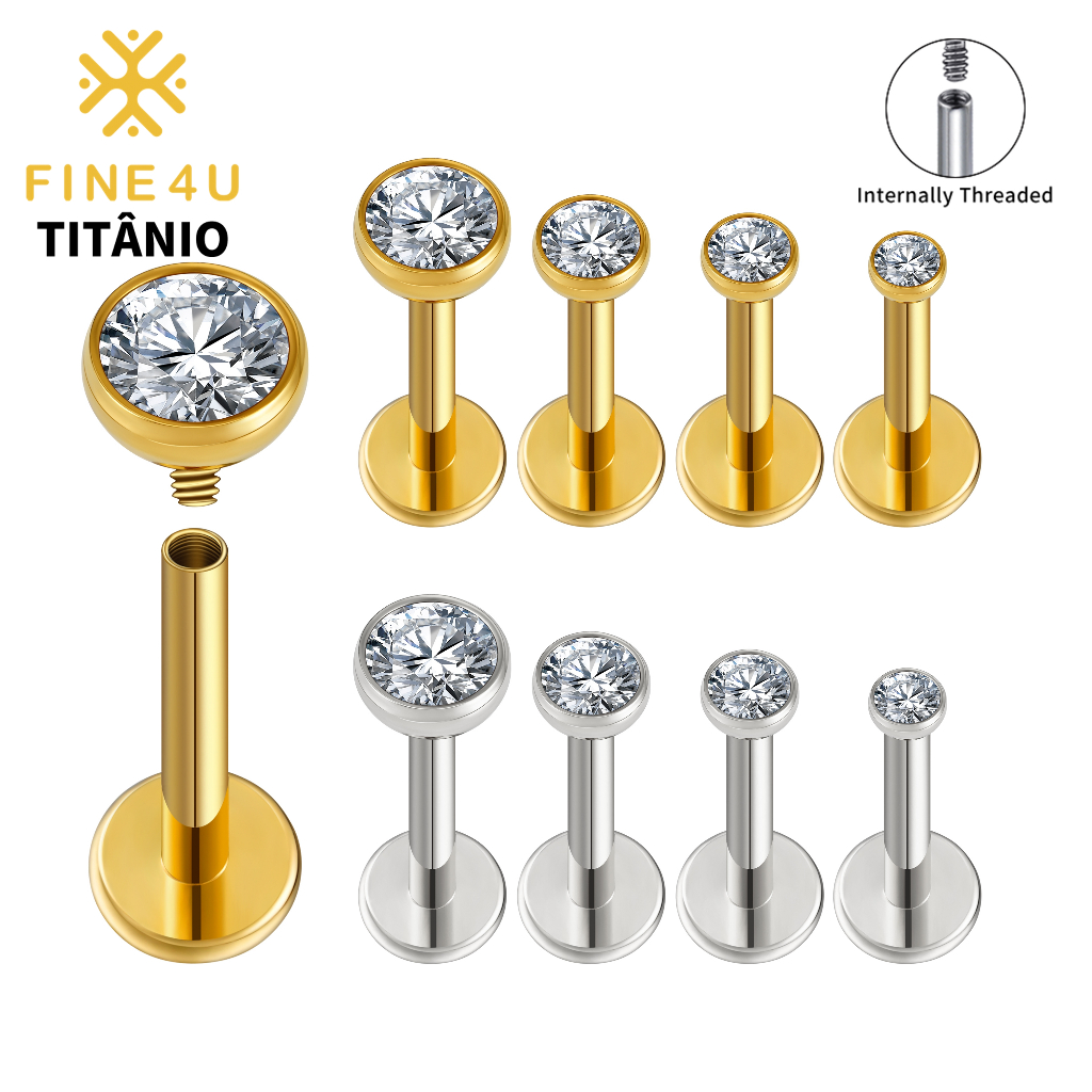 FINE4U Piercing Ponto De Luz 100% Titânio 1Pcs 2/2.5/3/4mm Zircônia Tragus Helix Conch Lóbulo