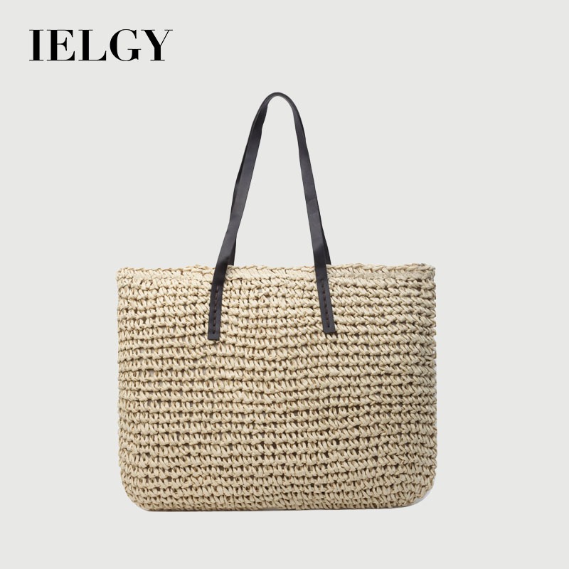 IELGY Bolsa de palha elegante de grande capacidade Bolsa de praia Lazer Férias Sacola de um ombro