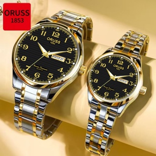ORUSS Original 2 Pcs Casal Calendário Duplo Aço Inoxidável Luxo Luminoso À Prova D 'Água Moda Relógio Versão Coreana Rel em Oferta na Shopee