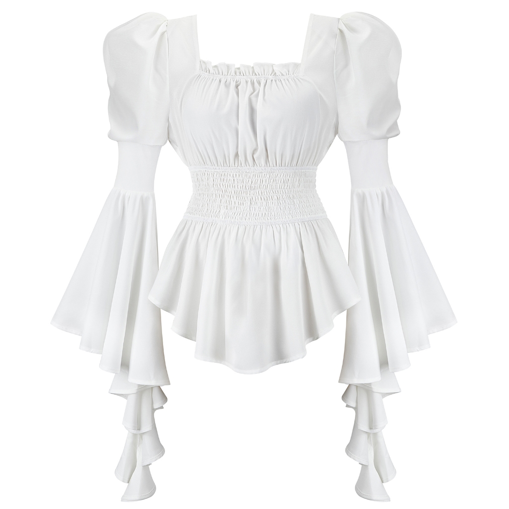 Camisa Feminina Blusa Medieval Manga Comprida Renascentista Camponesa Traje Wench
