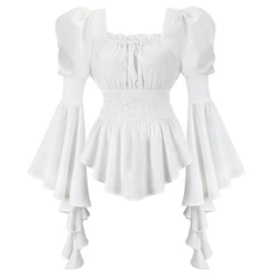 Camisa Feminina Blusa Medieval Manga Comprida Renascentista Camponesa Traje Wench