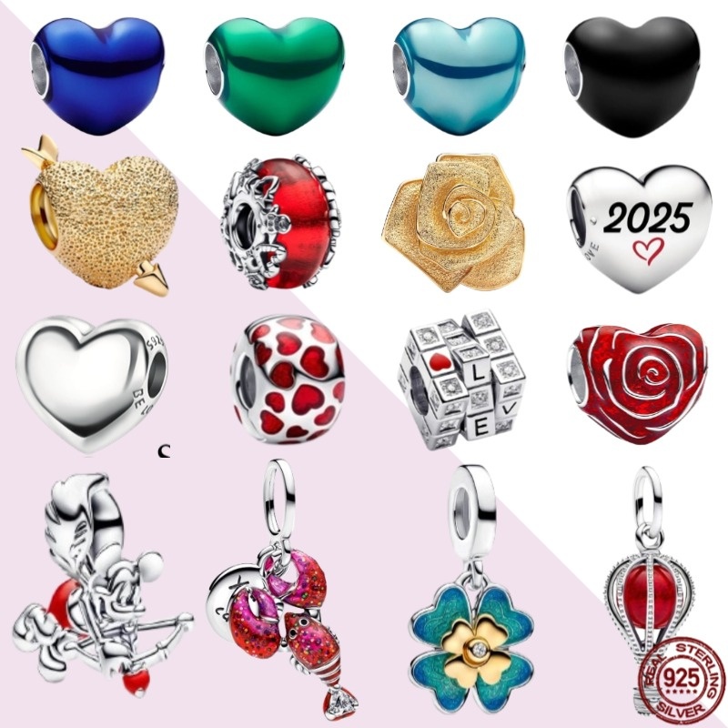 925 prata esterlina colorido coração forma pingente contas adequadas para pulseira Original colar jóias presente em Oferta na Shopee