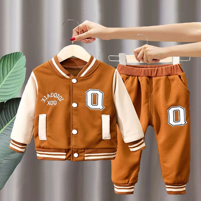 Conjunto Infantil Meninos E Meninas Primavera Outono Carta Jaqueta Com Zíper + Calças Compridas Esportivo De Duas Peças