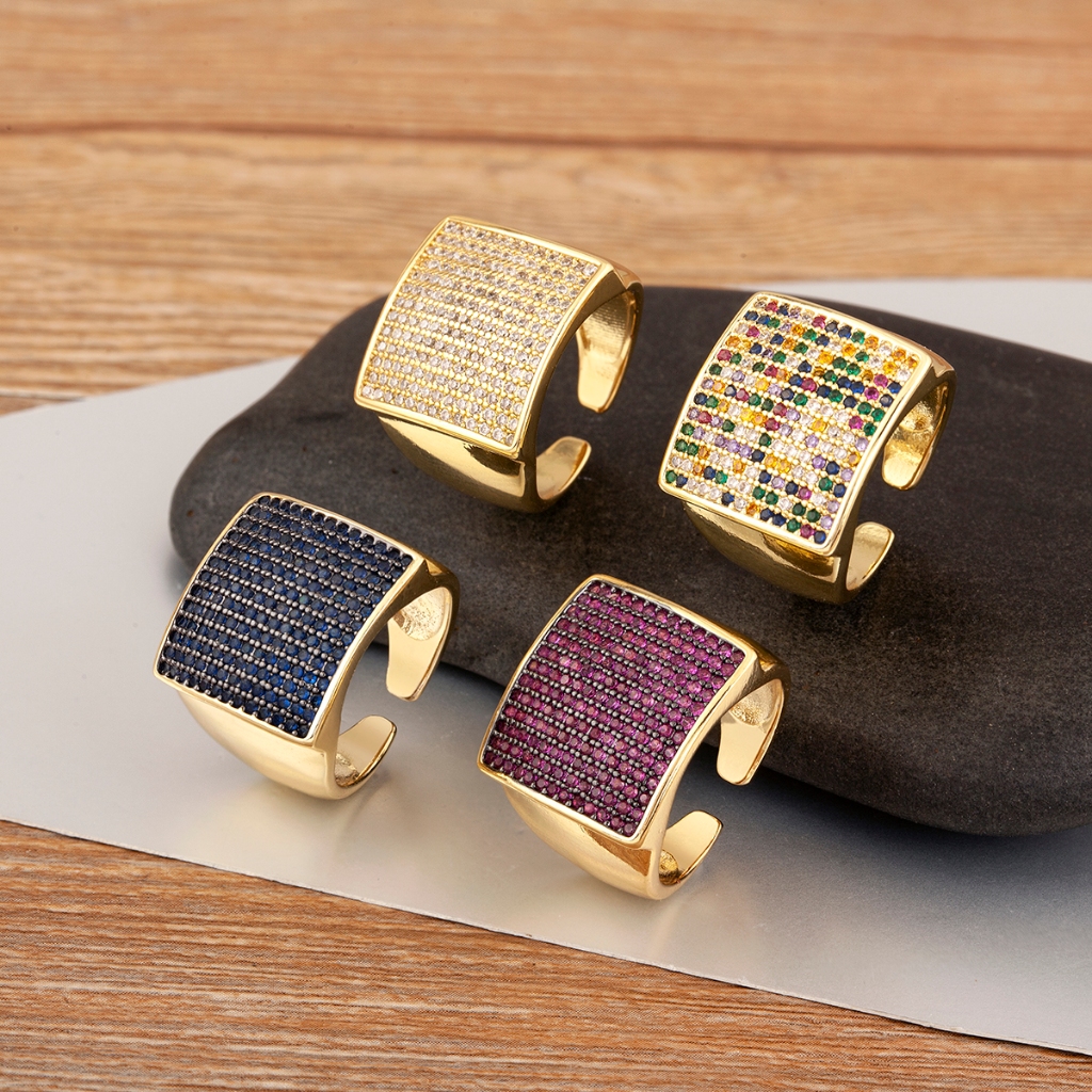 Acessórios De Jóias De Luxo Em Zircônio Cristal Feminino Com Anel Largo Ajustável Para Festa De Casamento em Oferta na Shopee