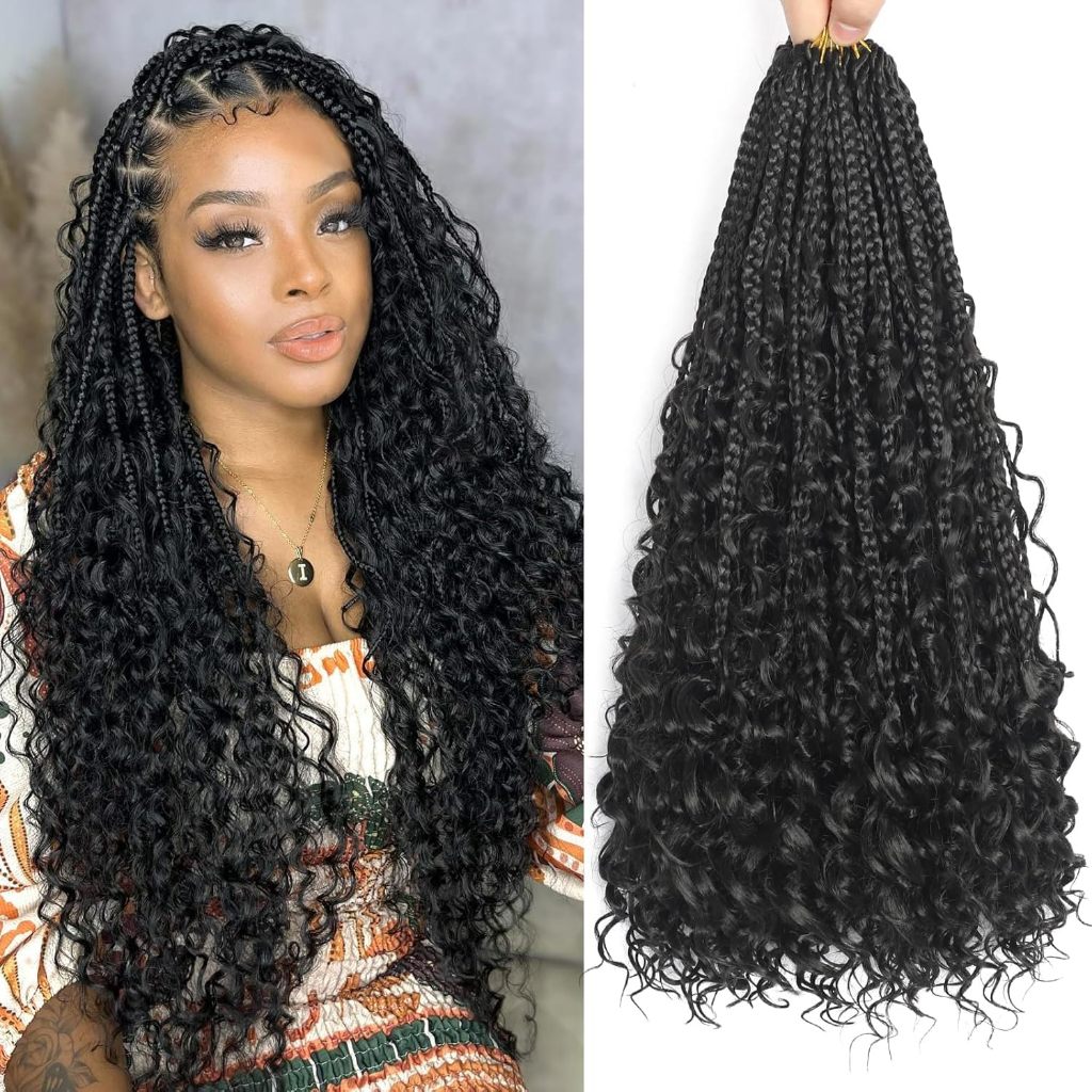 60cm Cabelo de Crochê Tranças Box Goddess com Cachos Prontos 60g