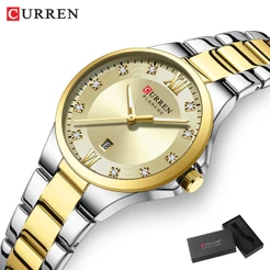 Novo CURREN Relógio Feminino Luxo Aço Inoxidável Ponteiros Luminosos Moda Negócios Quartzo À Prova D'água 9107