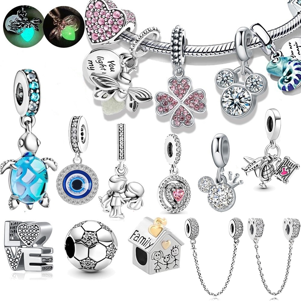 Firefly Jóias Luminosa Azul 925 Prata Pingente Pulseira Charme Tartaruga Coruja Pingente Diamante Coração em Oferta na Shopee