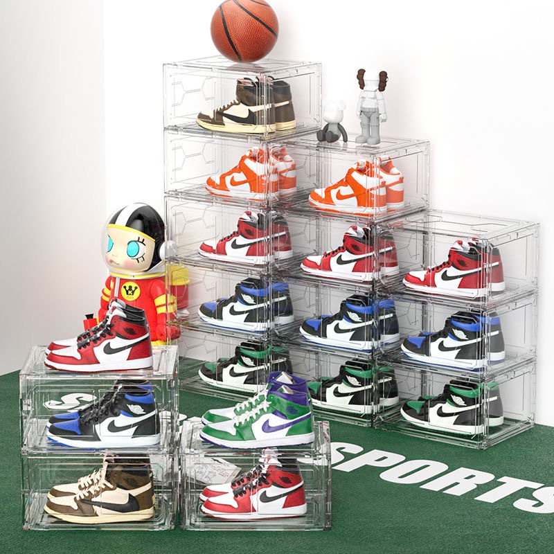 Caixa de sapato empilhável transparente conjunto PET Anti-poeira Anti-oxidação caixa de armazenamento acrílico com abert