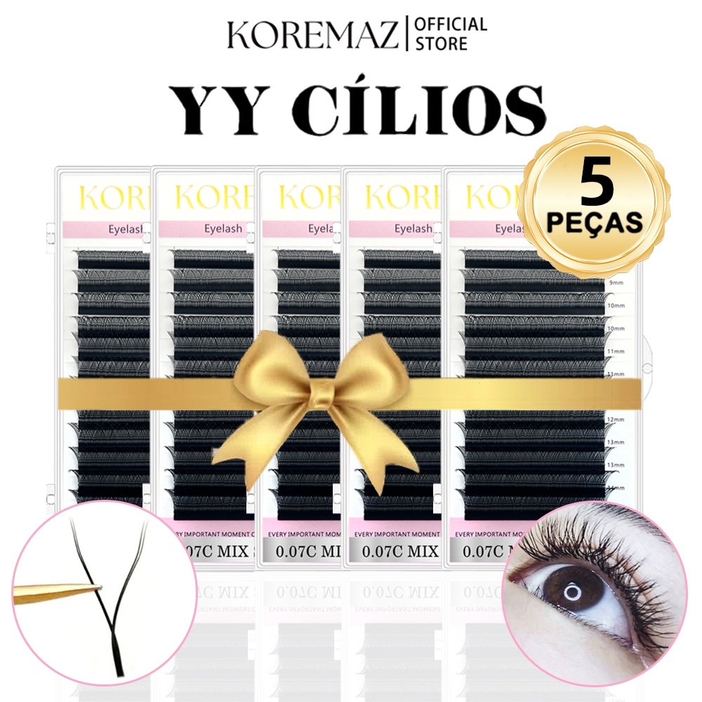 KOREMAZ 5 Peças Cílios Em Forma De YY Olhos De Raposa 0.07 Falso Vison C/D/DD Preto Natural Macio Brasileiros Pré-Fab em Oferta na Shopee