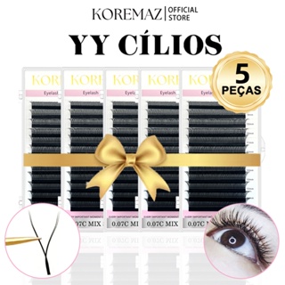 KOREMAZ 5 Peças Cílios Em Forma De YY Olhos De Raposa 0.07 Falso Vison C/D/DD Preto Natural Macio Brasileiros Pré-Fab em Oferta na Shopee