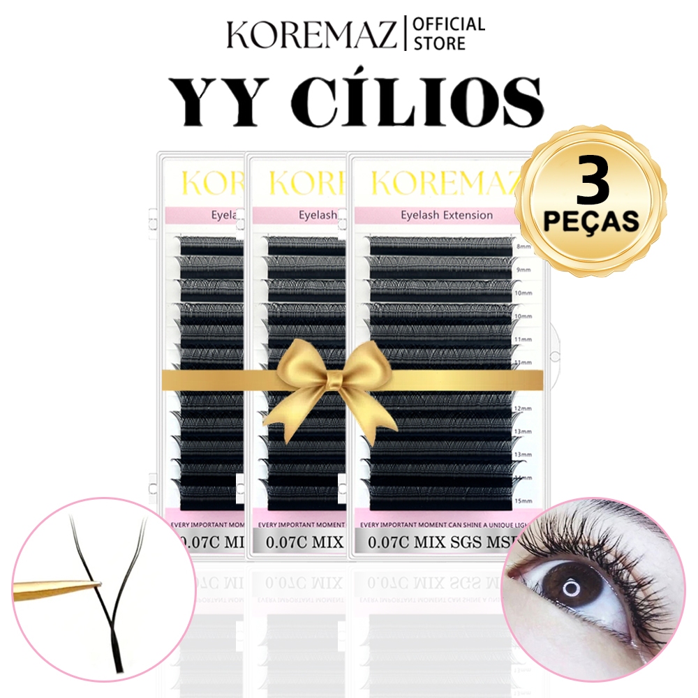 KOREMAZ 3 Peças Ponta Dupla YY Extensão De Pestanas De Mink Matte Black De Volume Individual em Oferta na Shopee
