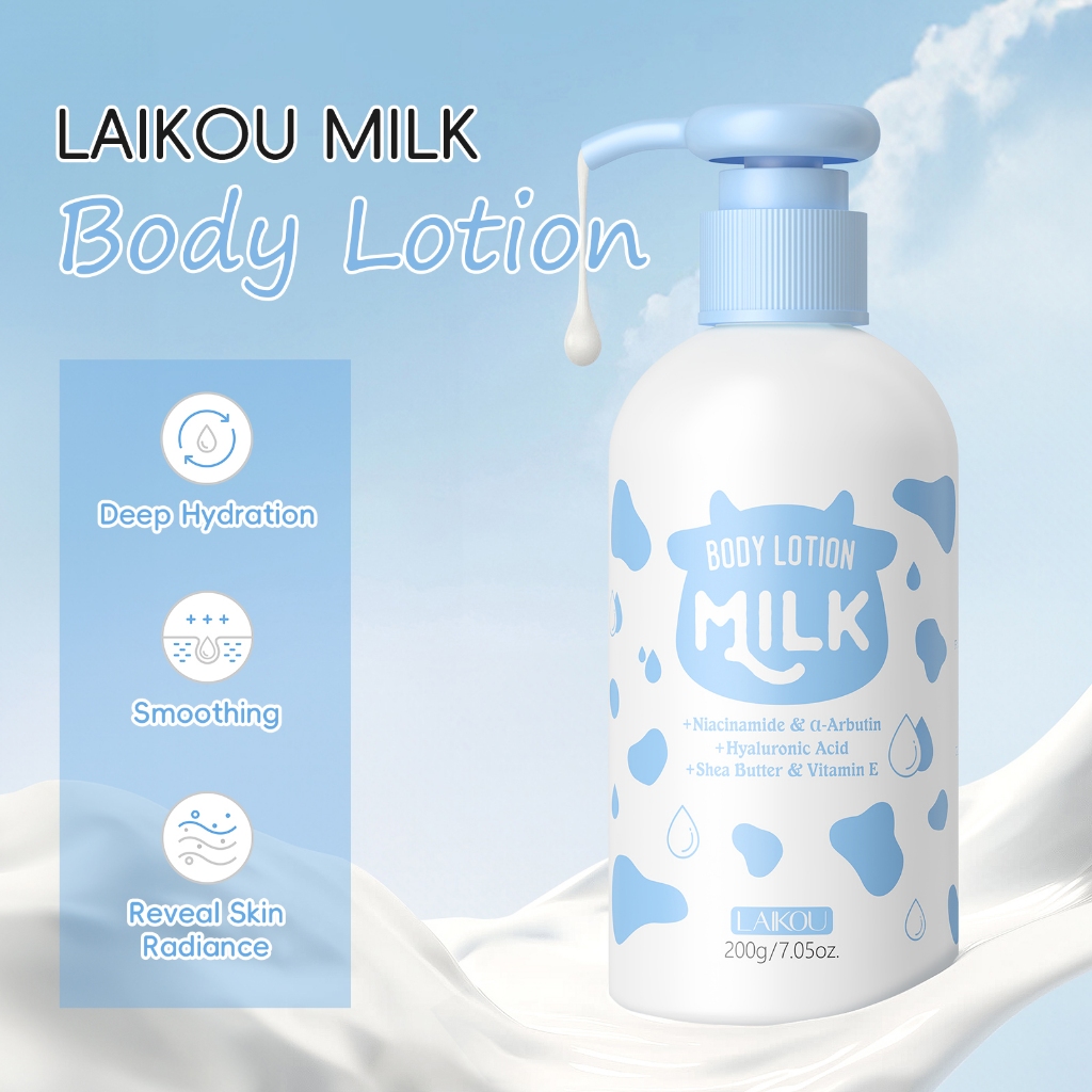 LAIKOU Leite Loção Corporal Suave Nutrir Pele Hidratação Profunda Brilho 200g - Beauty
