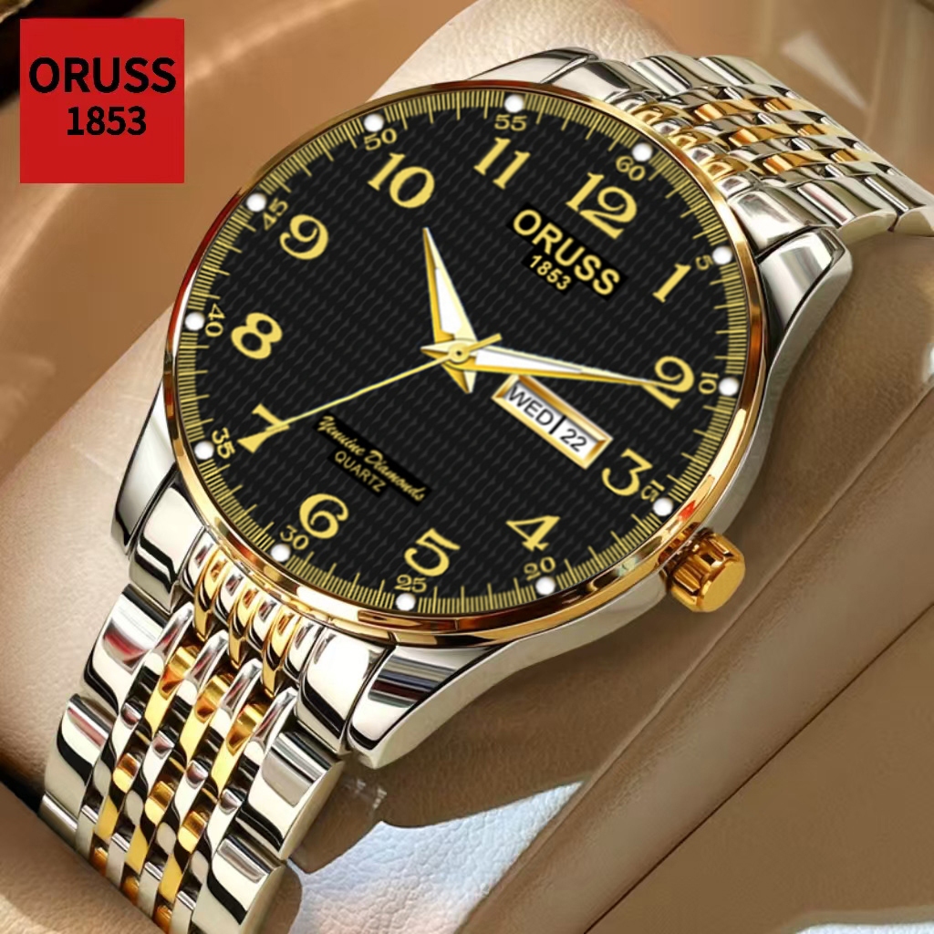 ORUSS Original masculino calendário duplo luxo aço inoxidável luminoso moda à pr