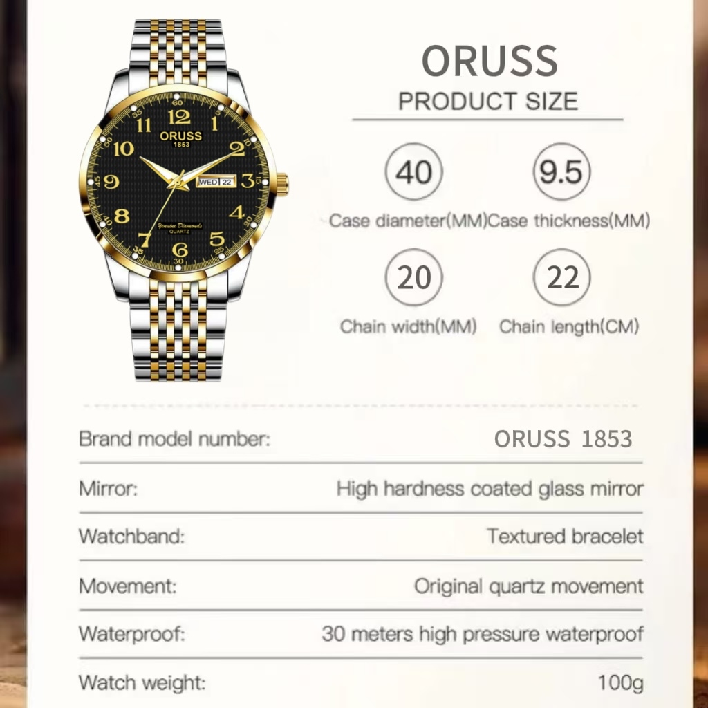 ORUSS Original masculino calendário duplo luxo aço inoxidável luminoso moda à prova dwaterproof água relógio de negócios · foto 2