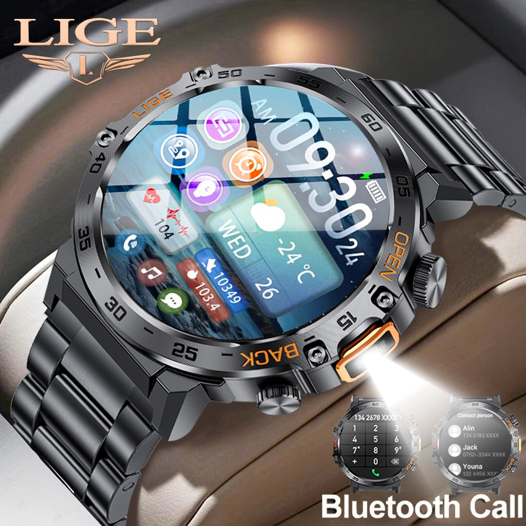 LIGE Relógio inteligente original com lanterna LED Sports Fitness Tracker Monitor de saúde de frequência cardíaca em Oferta na Shopee