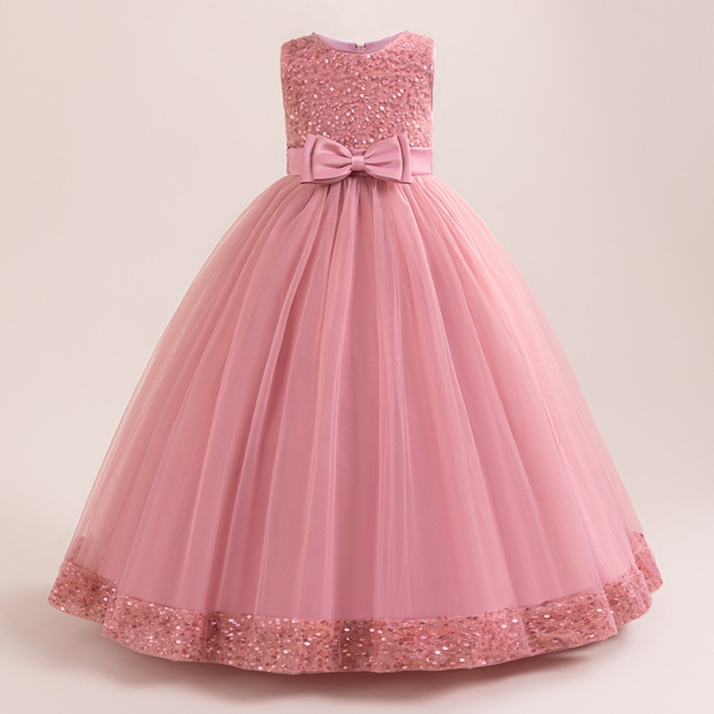 Vestido De Noite Longo Meninas Crianças Traje Lantejoulas Vestidos De Princesa Baile Menina Elegante Casamento LP-518