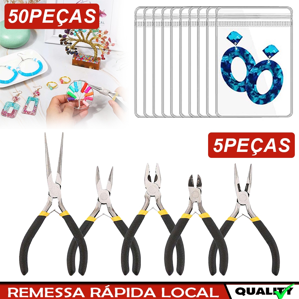 50 x Transparente usado para armazenar anéis, Conjunto de ferramentas para mini alicates 5 peças para bijuteria Conjunto