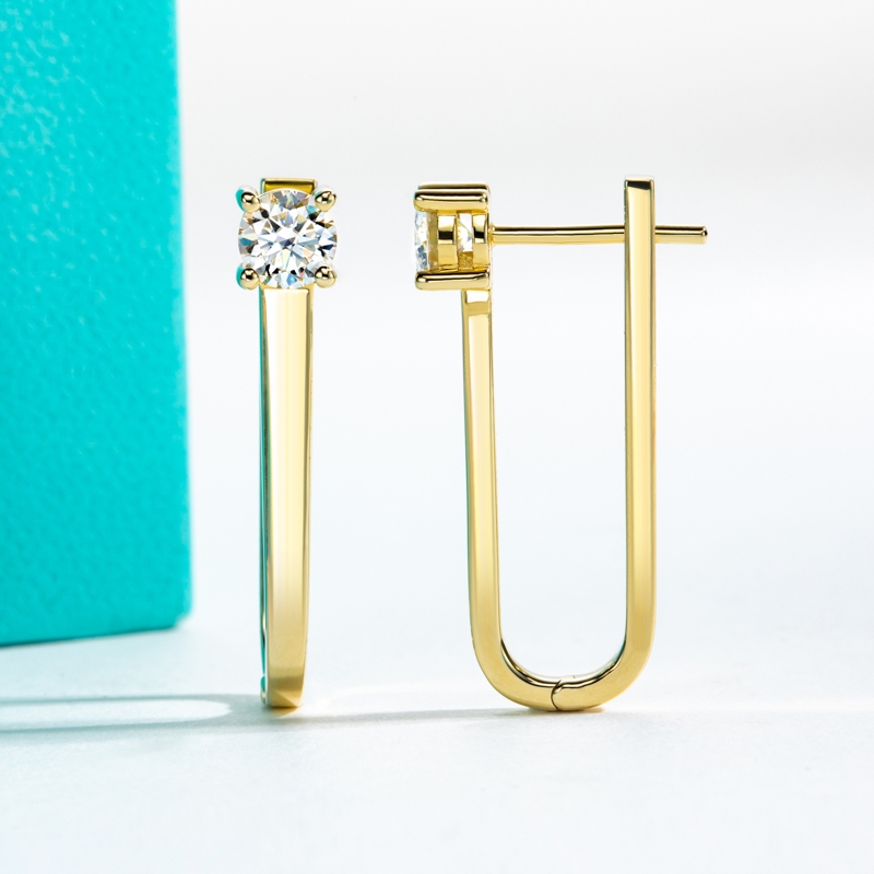 Detalhes do AnuClub  Brincos em U Banhado a Ouro com Moissanite 5mm -Design Preciso Brilho de Luxo  Frete Grátis
