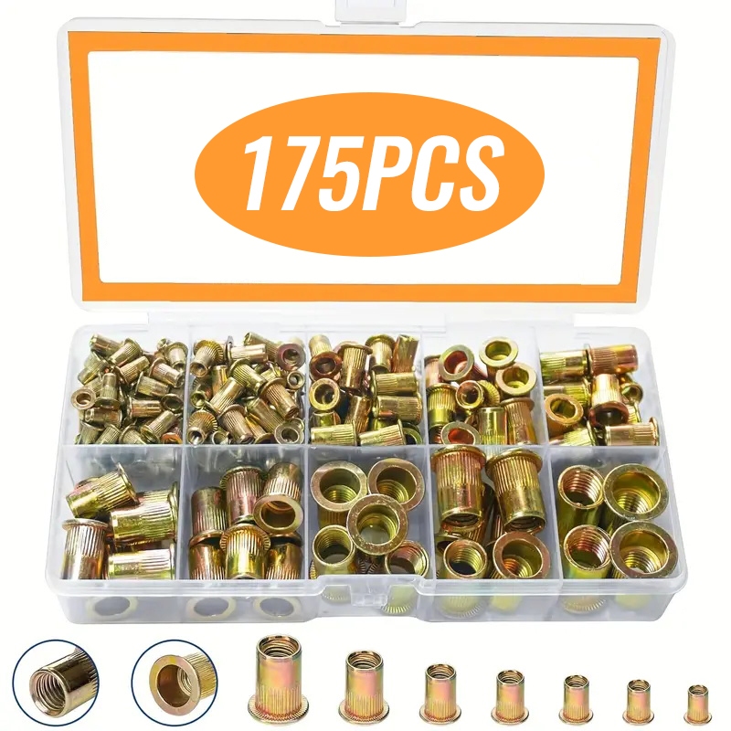 175 Peças De Rebites De Rosca M3 M4 M5 M6 M8 M10 Aco Porca De Rebite Com Cabeça Plana em Oferta na Shopee