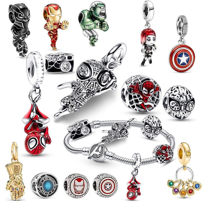 Berloques De Prata 925 Charme Marvel Pulseira Acessórios Vingadores Homem Aranha Colar Pingente DIY Jóias Presente