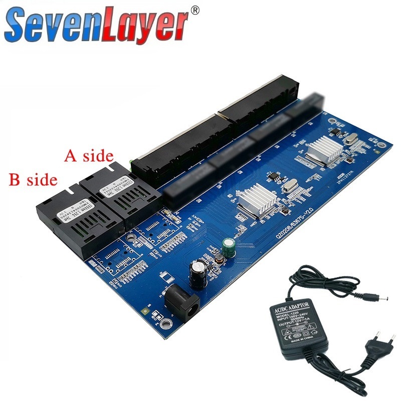 10/100/1000M Interruptor Ethernet Gigabit Conversor De Mídia De Fibra Óptica PCBA 8 RJ45 UTP 2 SC Porta