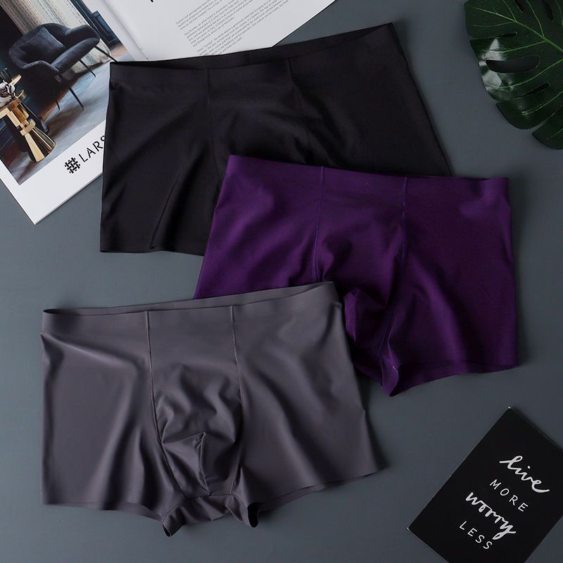 Boxers Masculinos De Seda Gelada , Cor Sólida , Peça Única , Sem Costura , Respirável , Cintura Média
