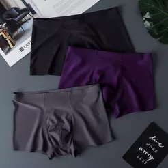 Boxers Masculinos De Seda Gelada , Cor Sólida , Peça Única , Sem Costura , Respirável , Cintura Média
