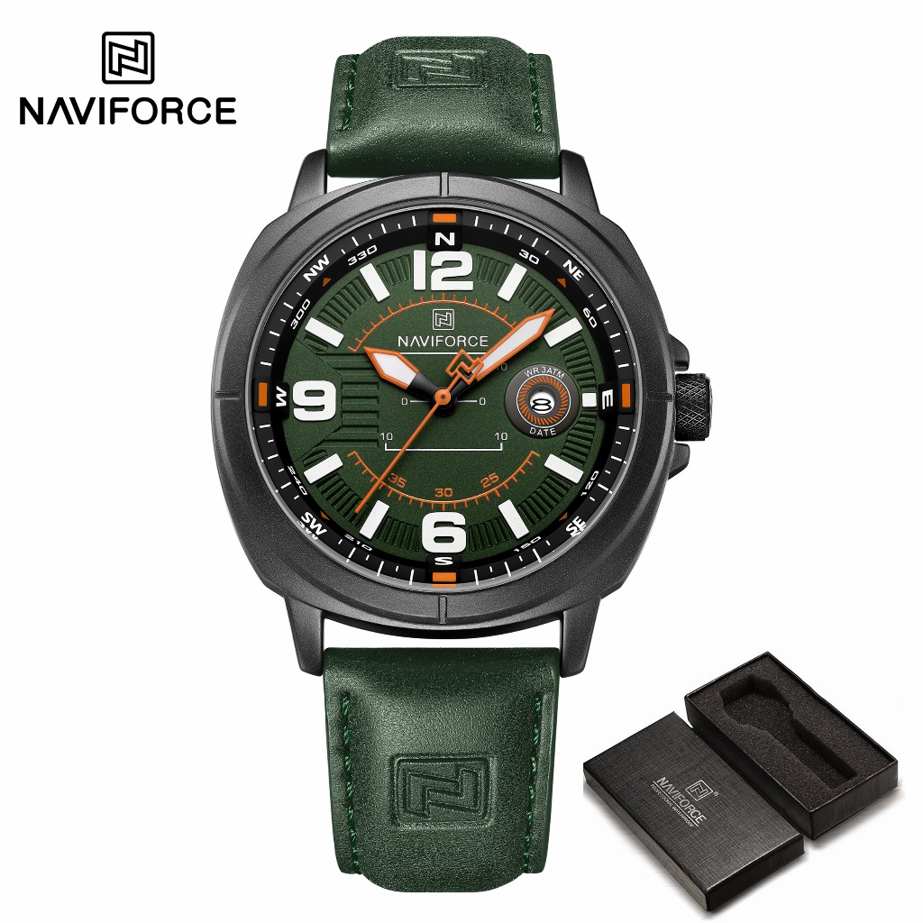 NAVIFORCE 8078 Moda Movimento De Quartzo Função Luminosa Pulseira De Couro Relógio Masculino