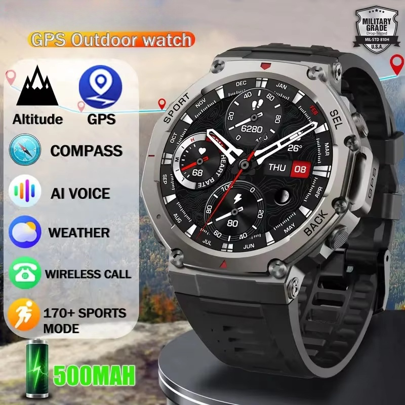 Novo Para T-Rex 3 GPS Relógio Inteligente Homens Smartwatch Bússola Altímetro Barométrico 5ATM IP69K À Prova Dip69 Água