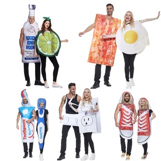 2Pc Adulto Trajes de fantasia De Garrafa De Vodka E Limão Para Halloween Roupas Vestido de festa para casais no carnaval